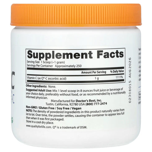 Image of Vitamin C with Q-C Powder 250g supplement facts